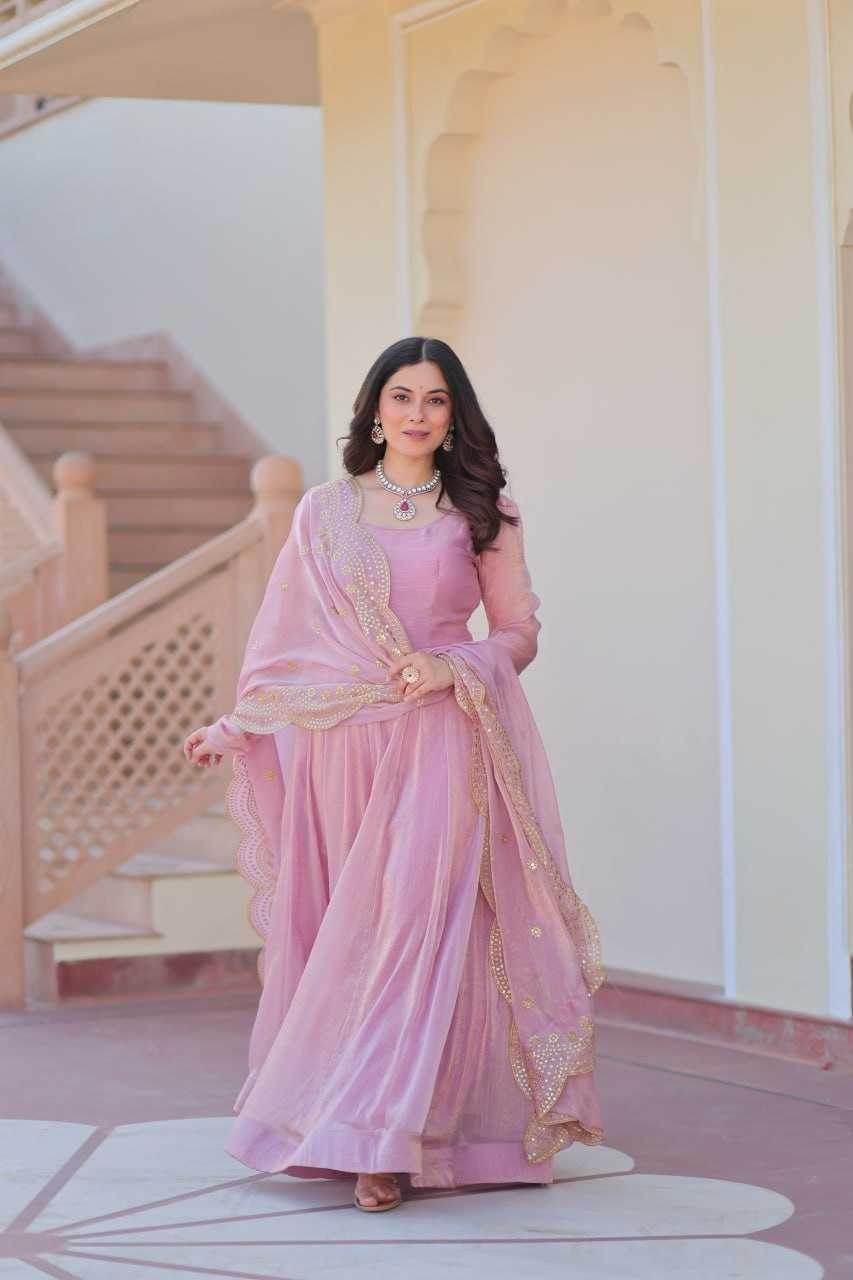 Chiffon Full Sleeve Gown With Dupatta - MYLUXURY LANE ENTERPRISE